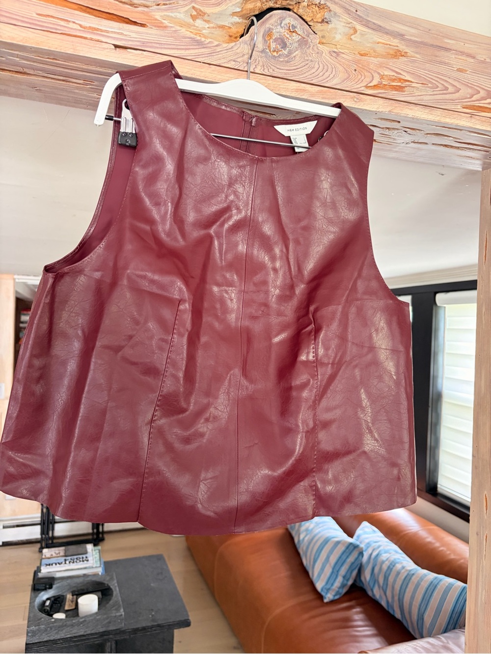 H&M Faux Leather Sleeveless Top in Burgundy size large